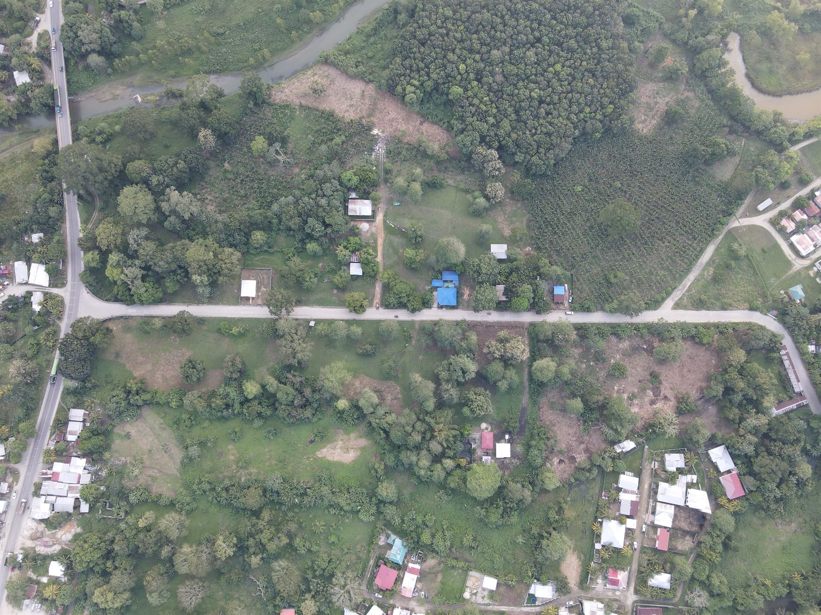 Aerial view of the land, highway CA-13 and the river