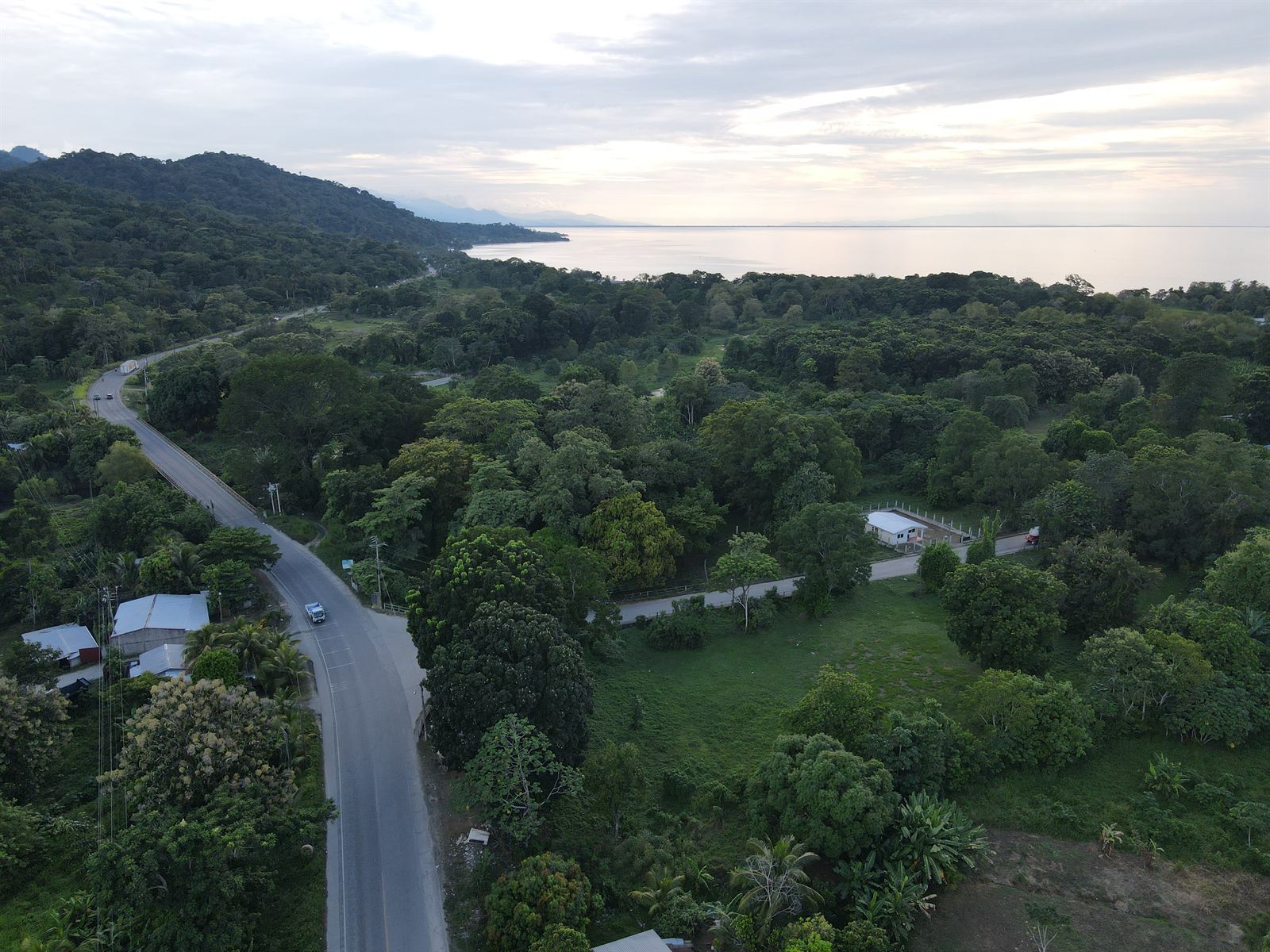 The boulevard through the land at sunset