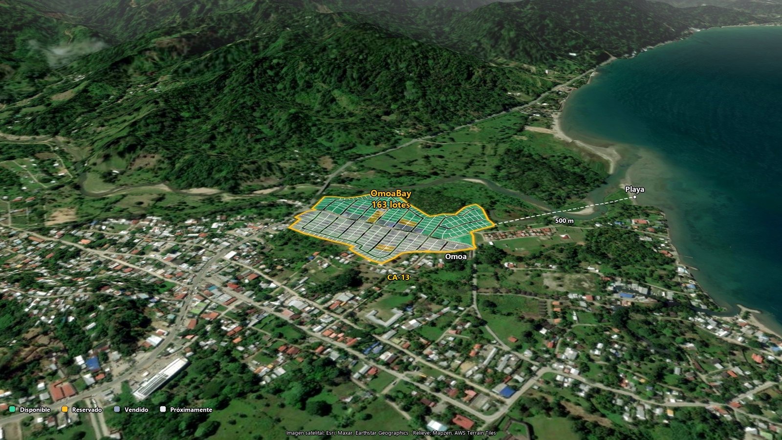 3D view of the lot grid from the north with the river and the bay